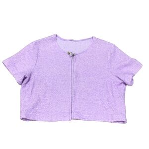 Vintage 1980's Women's Sparkle Purple Cropped Cardigan Rose Flower Short Sleeve